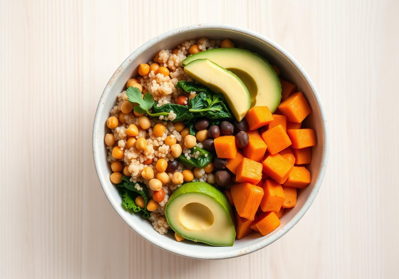 Buddha bowl con quinoa, garbanzos y verduras