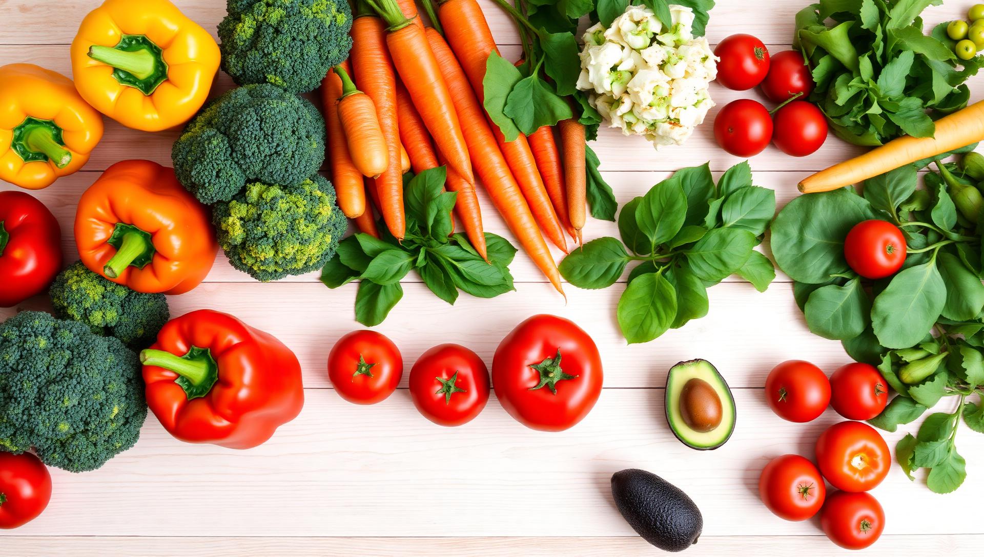Verduras frescas sobre madera clara